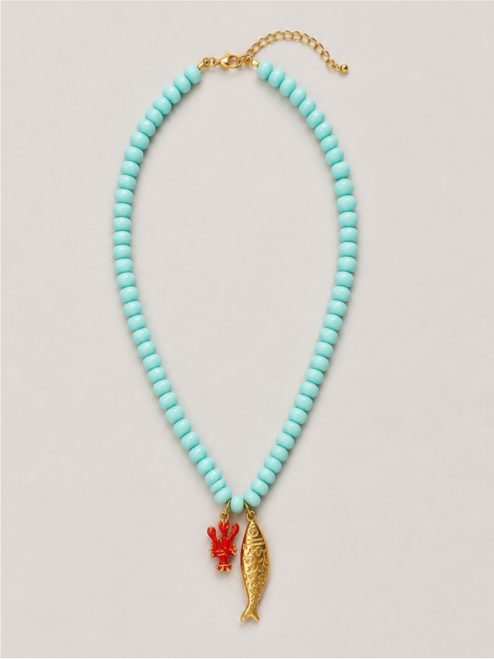 New! Beaded Sardine Fish Lobster Pendant Coastal Necklace NWOT 4017
